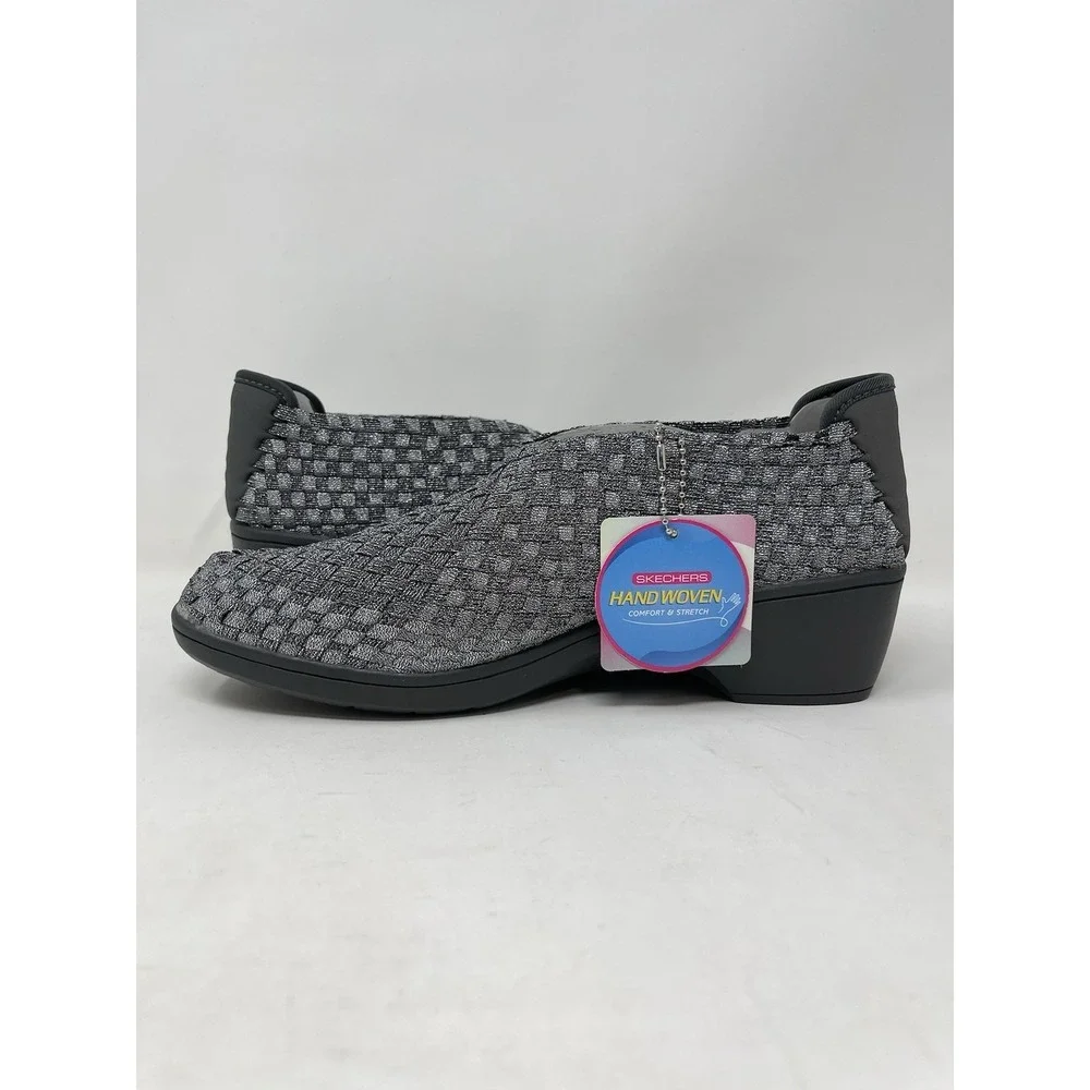 Skechers Wedge Heels Womens Size 8 Silver Metallic Flexible Memory Foam Slip On